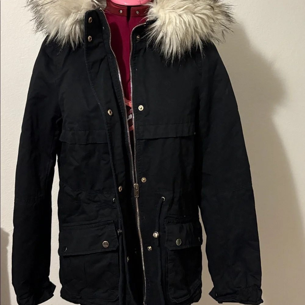 H&M Divided Women's Black Faux
Fur Pile-lined Parka Jacket with hood - Picture 7 of 15
